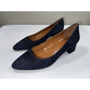 Aquatalia Pasha Navy Blue Suede Block High Heel Pumps Pointy Toe Shoes Size 8